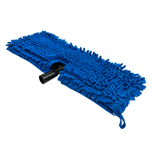 Chenille Wash Mop, Blue with Plastic Head Attachment